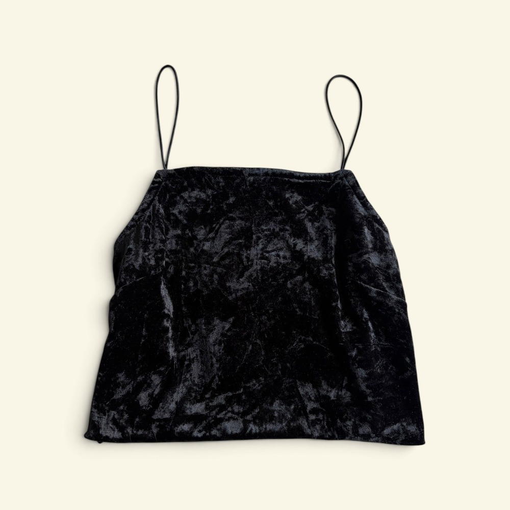 Wild Fable Black Crushed Velvet Cami Crop Top Spaghetti Strap Y2K Small